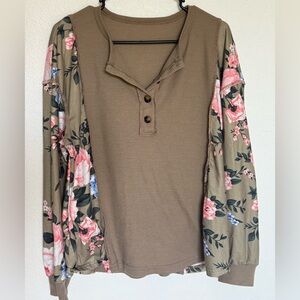 SHEIN Brown Floral Button-Up Top